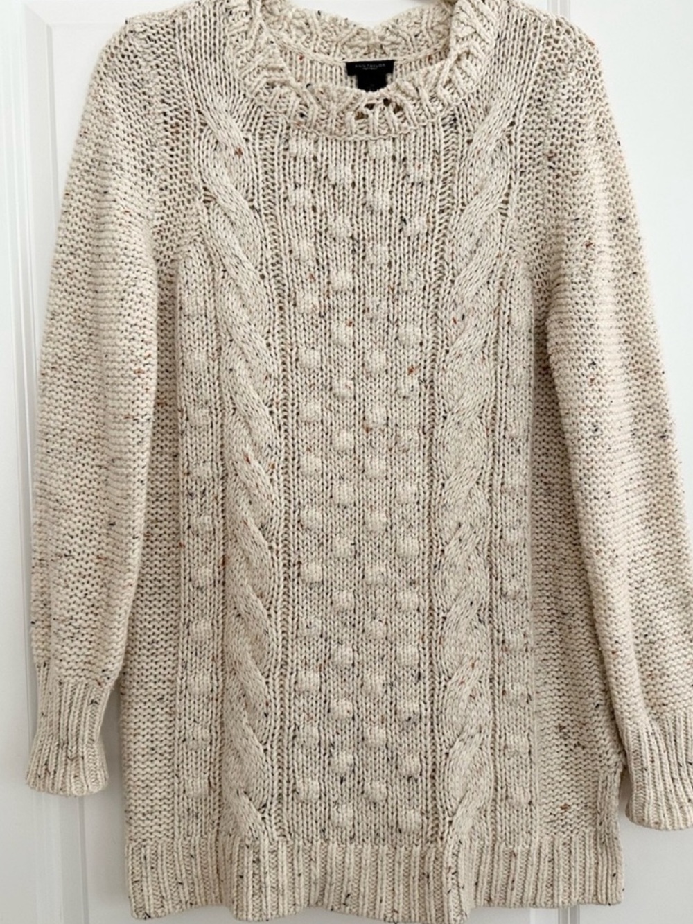 Fall Oversized Cozy Cream Cable Knit Speckled Confetti Fisherman Sweater
